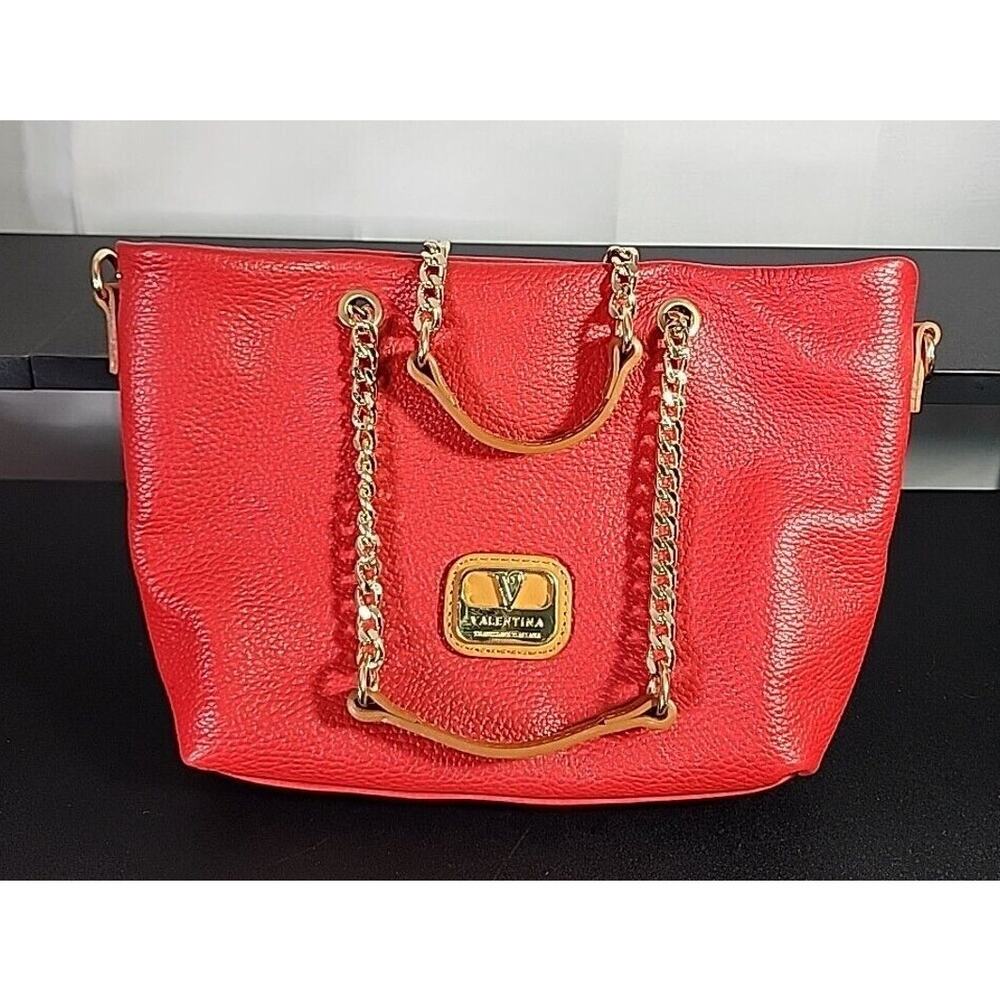 Valentina Red Pebbled Leather Crossbody Convertible Handbag Purse Made In Italy